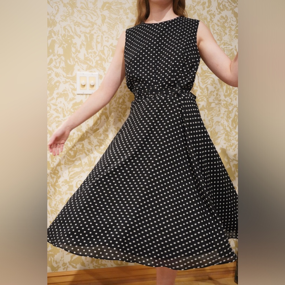 Vintage Pretty Woman Derby Inspired Belted Polka Dot Dress — 90’s does 1950’s - Picture 6 of 9